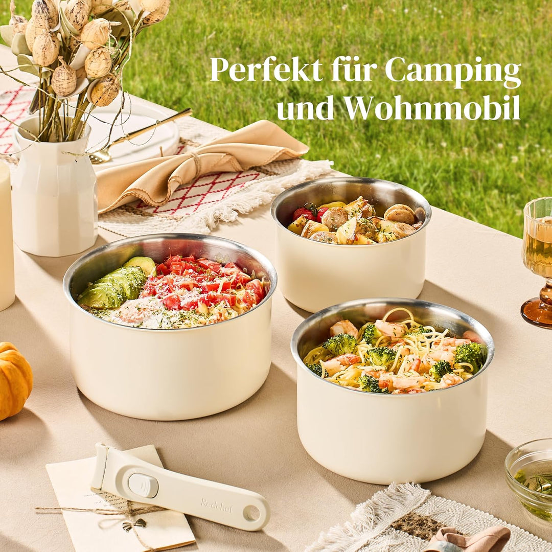 Redchef Edelstahl Topfset Induktion mit Abnehmbaren Griffen, Kochtopfset unbeschichtet 16/18/20cm un