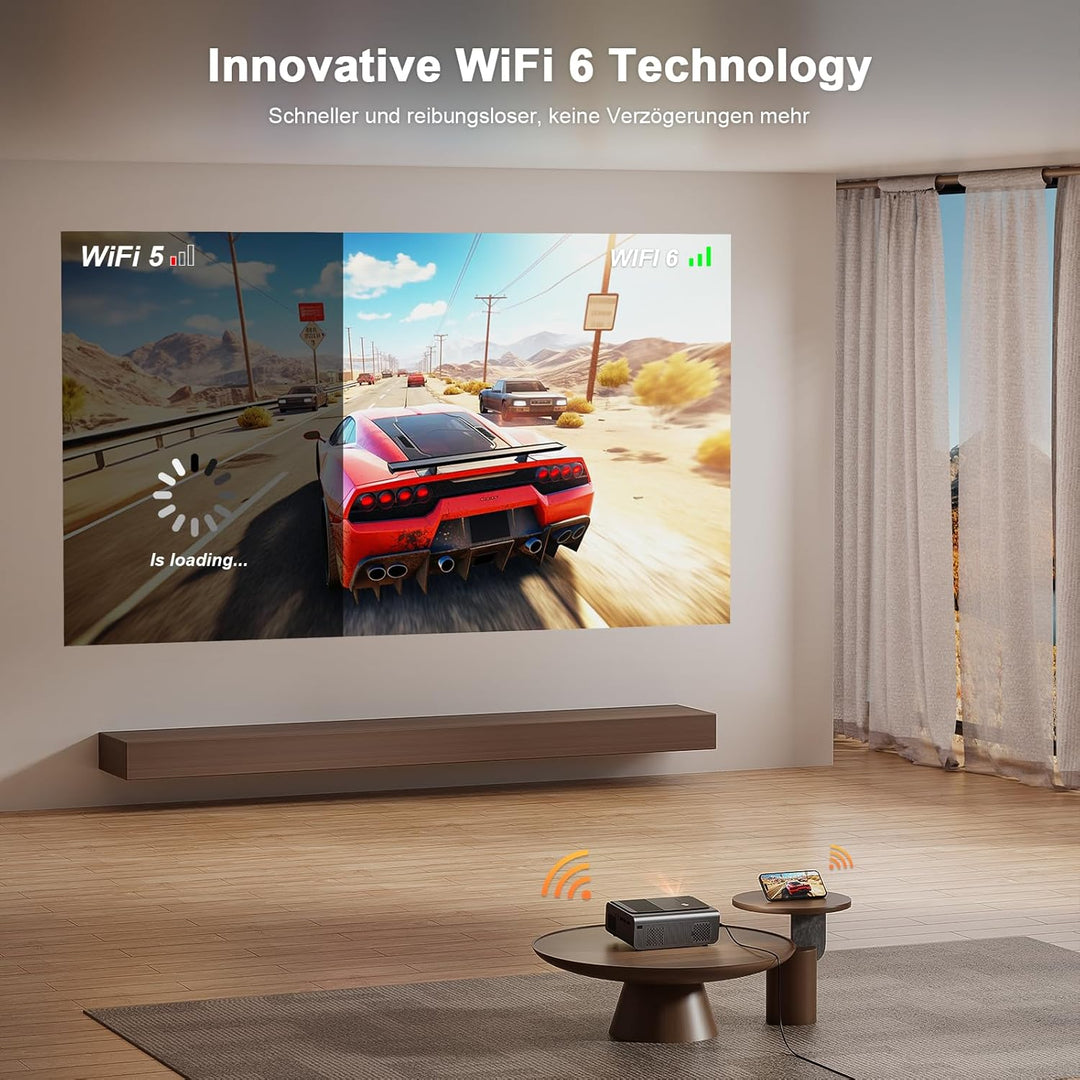 Smart Beamer【Android TV & Autofokus/Keystone 】 Full HD 1080P 23000 Lumen Beamer 4K Unterstützung, VO