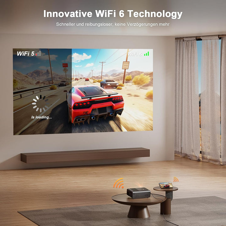 Smart Beamer【Android TV & Autofokus/Keystone 】 Full HD 1080P 23000 Lumen Beamer 4K Unterstützung, VO