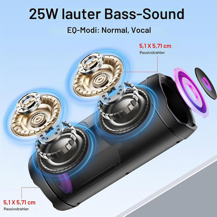 coioc Bluetooth Lautsprecher mit Licht, Bluetooth 5.4 Musikbox,25W Dual Lautsprecher, LED Anzeige &amp;