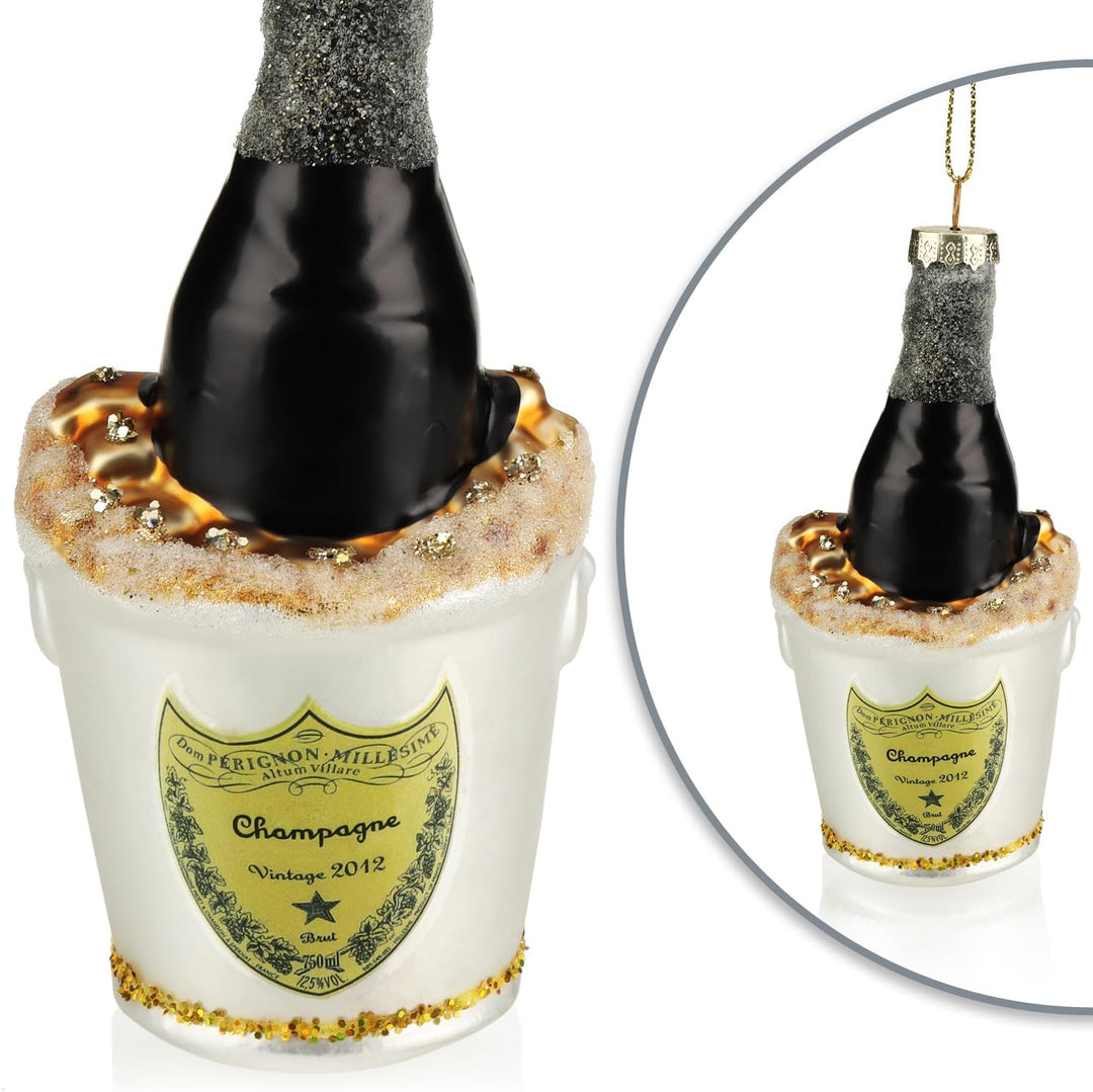 com-four® 2X Christbaumschmuck - Deko-Champagnerflasche im Sektkühler - besondere Baumkugeln als Wei