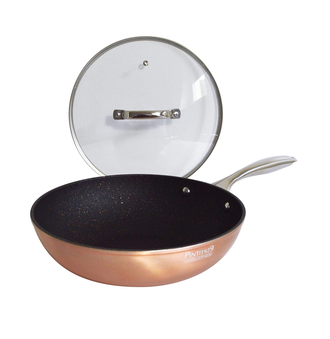 Pintinox Wok Metallic mit Deckel, Aluminium, 28 cm, Antihaftbeschichtung, Induktion
