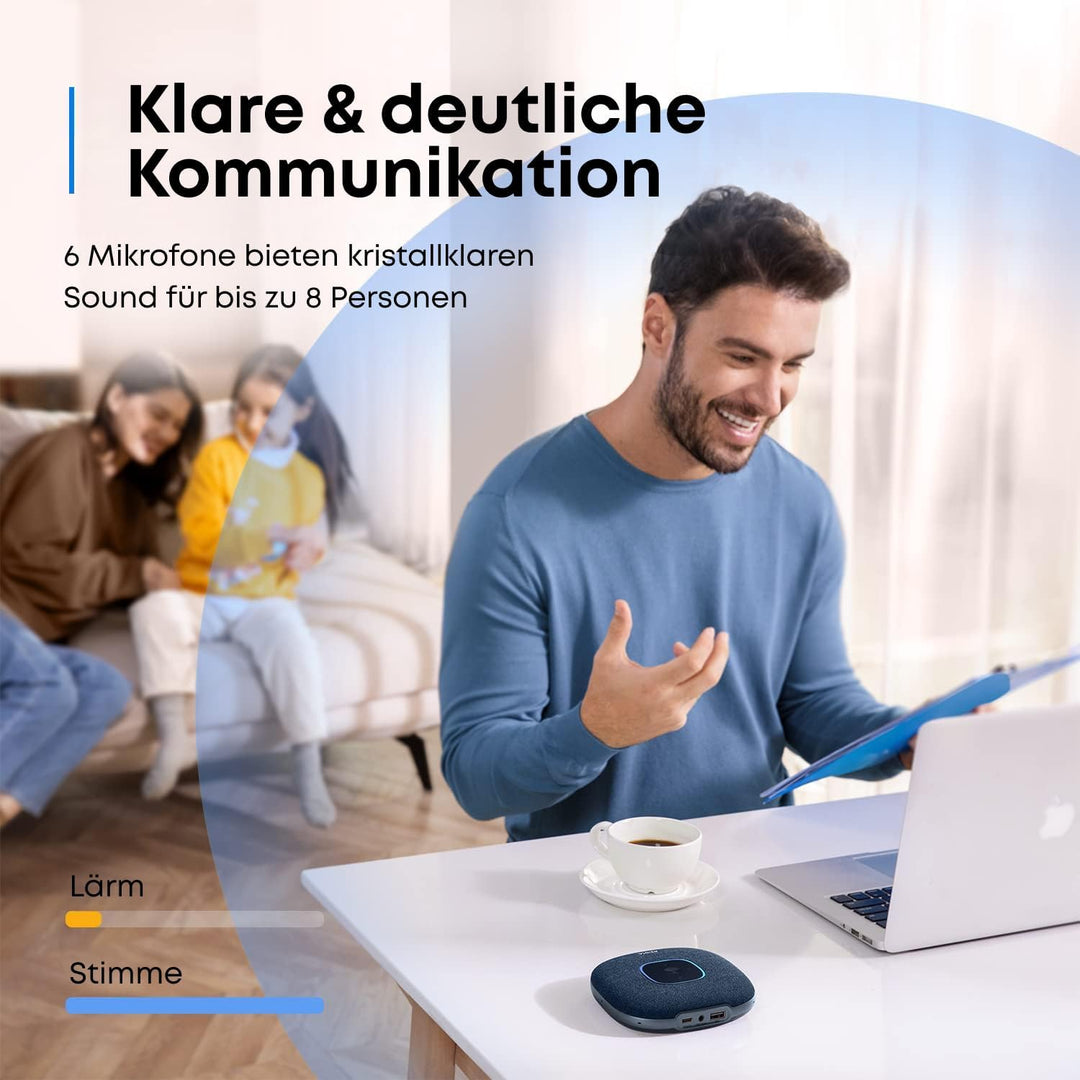 Anker PowerConf S3 Bluetooth Konferenzlautsprecher, 6 Mikrofone, smarte Tonaufnahme, 24 Std Akku, So