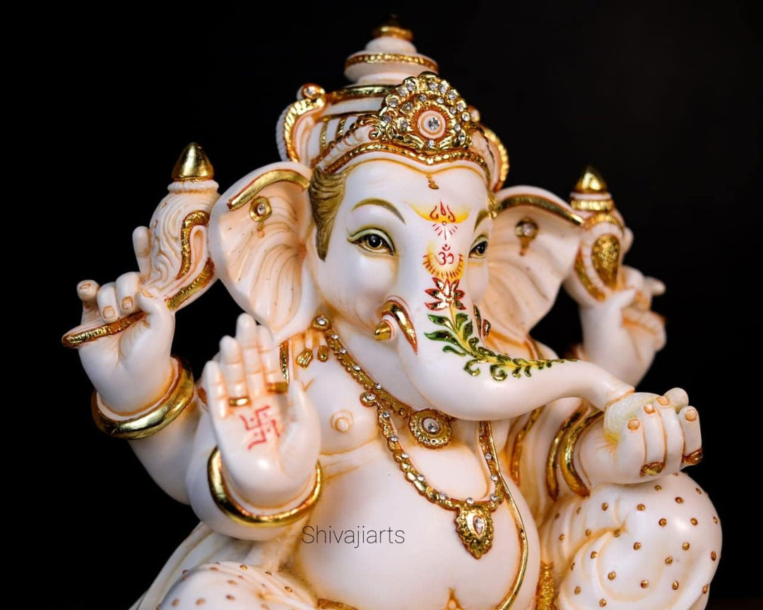 SHIVAJI ARTS Grosse Ganesha-Statue mit Gemälde, 36 cm, gross, handbemalt, Zuchtmarmor, Ganesha-Idol,