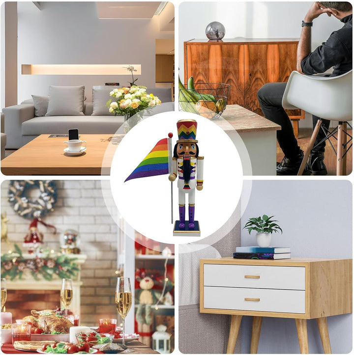 Nussknacker-Skulptur, hölzerne Weihnachts-Nussknacker-Figur, Saison-Szenen-Requisite mit Regenbogen-