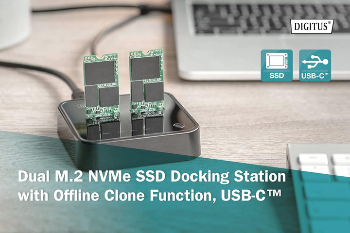 DIGITUS USB Typ-C 3.1 Duale M.2 NVMe SSD-Dockingstation - M.2-Modultyp 22110, 2280, 2260, 2242 - M/B