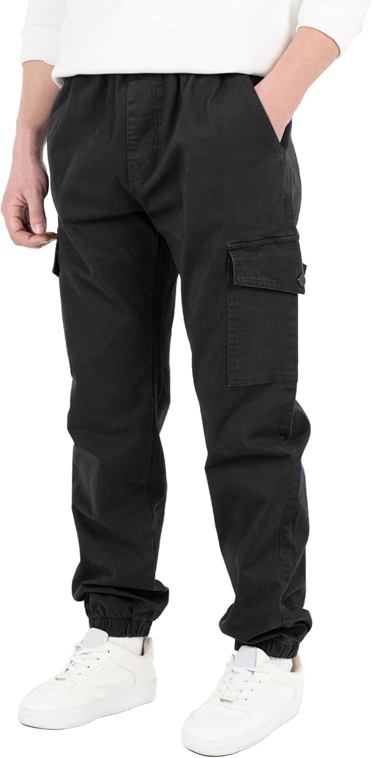 CAMLAKEE Kinder Jungen Cargohose Jogger Hose mit elastischem Bund 128-134 Schwarz, 128-134 Schwarz