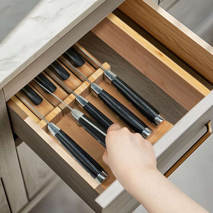 Utoplike Messer Schublade Organizer Bambus Messerblock für Küche, grosser Griff Steak Halter, Fit fü