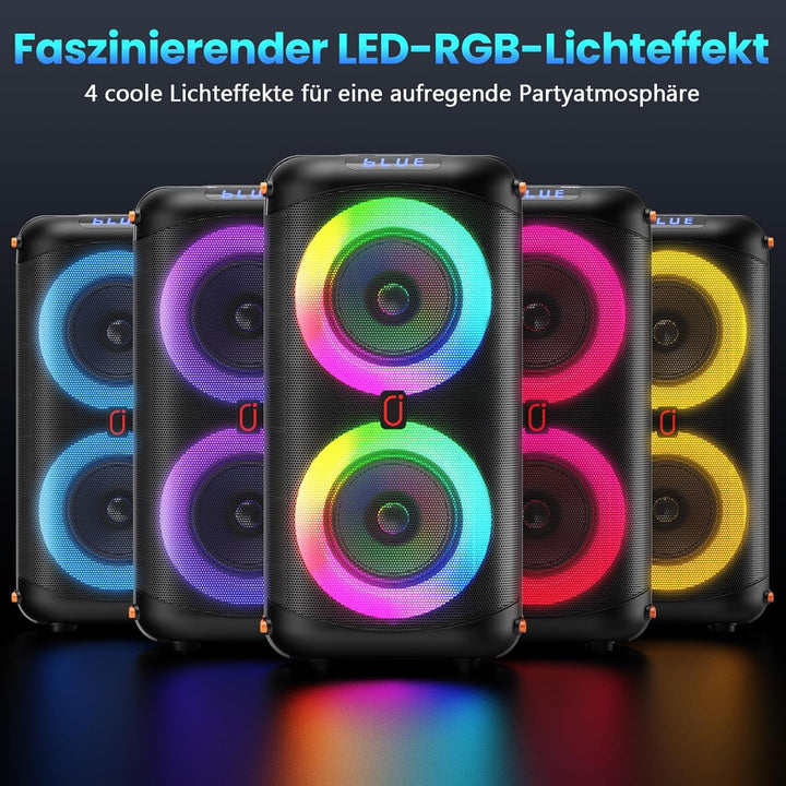 Karaoke Maschine, Tragbarer Bluetooth-Lautsprecher mit 2 drahtlosen Mikrofonen für Erwachsene, Karao