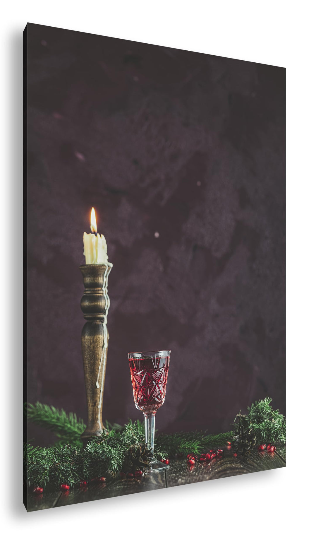 deyoli schöne Kerze mit Sektglas Format: 80x60 cm als Leinwandbild, Motiv fertig gerahmt auf Echthol