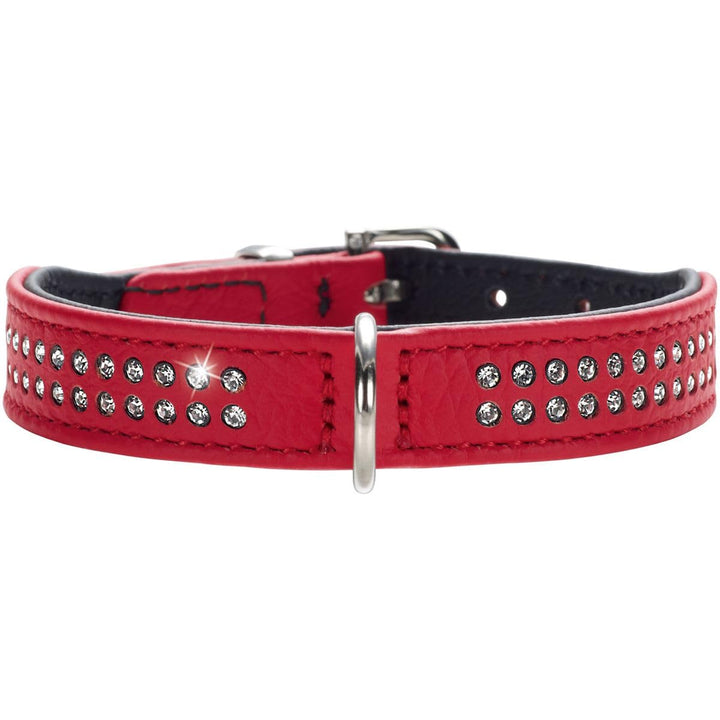 HUNTER DIAMOND PETIT Halsband für kleine Hunde, Leder, mit Strasssteinchen, 37 (XS-S), rot/schwarz 3
