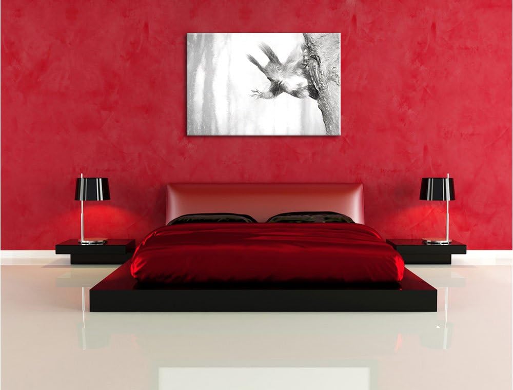 Pixxprint Neugierig rotes Eichhörnchen Kunst als Leinwandbild/Grösse: 100x70 / Wandbild/Kunstdruck/f