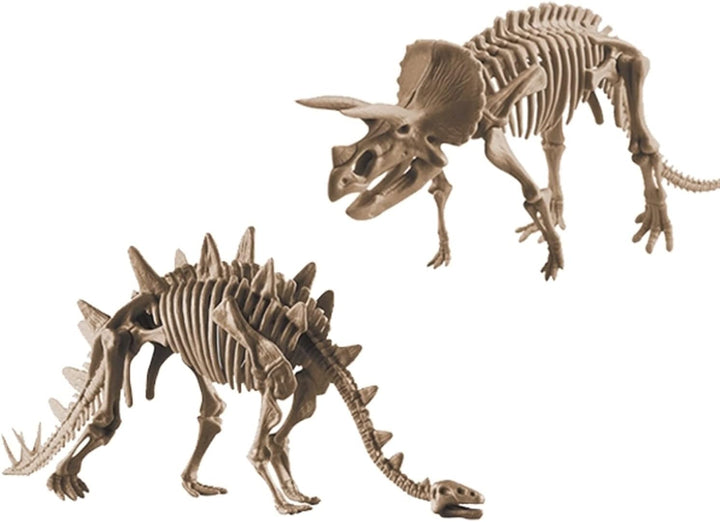 Grosses 2in1 Dinosaurier Ausgrabungsset mit Werkzeug Triceraptops und Stegosaurus in schwerem Sandbl