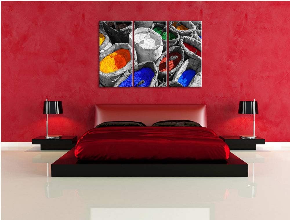 Bunte Farben für Holi Festival schwarz/weiss 3-Teiler Leinwandbild 120x80 Bild auf Leinwand, XXL rie