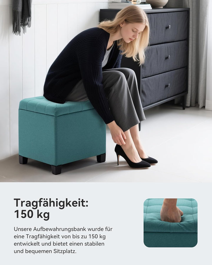 HNNHOME Sitzwürfel, Fusshocker, Ottomane, Aufbewahrungsbox, 45 cm, starker Holzrahmen, Leinen, Wohnz