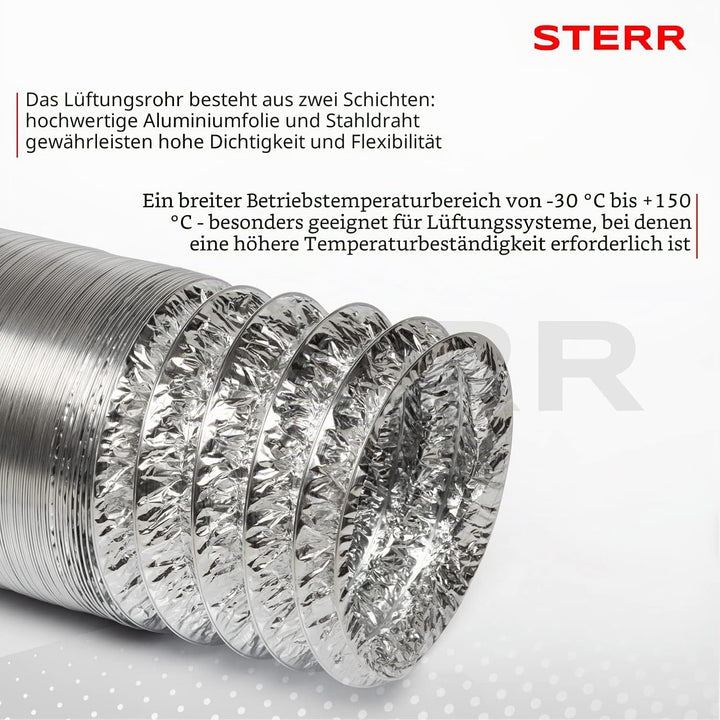 STERR Flexibler Schlauch für Lüftungskanäle 150 mm x 3 m - Abluftschlauch - Kanalschlauch für Heizun