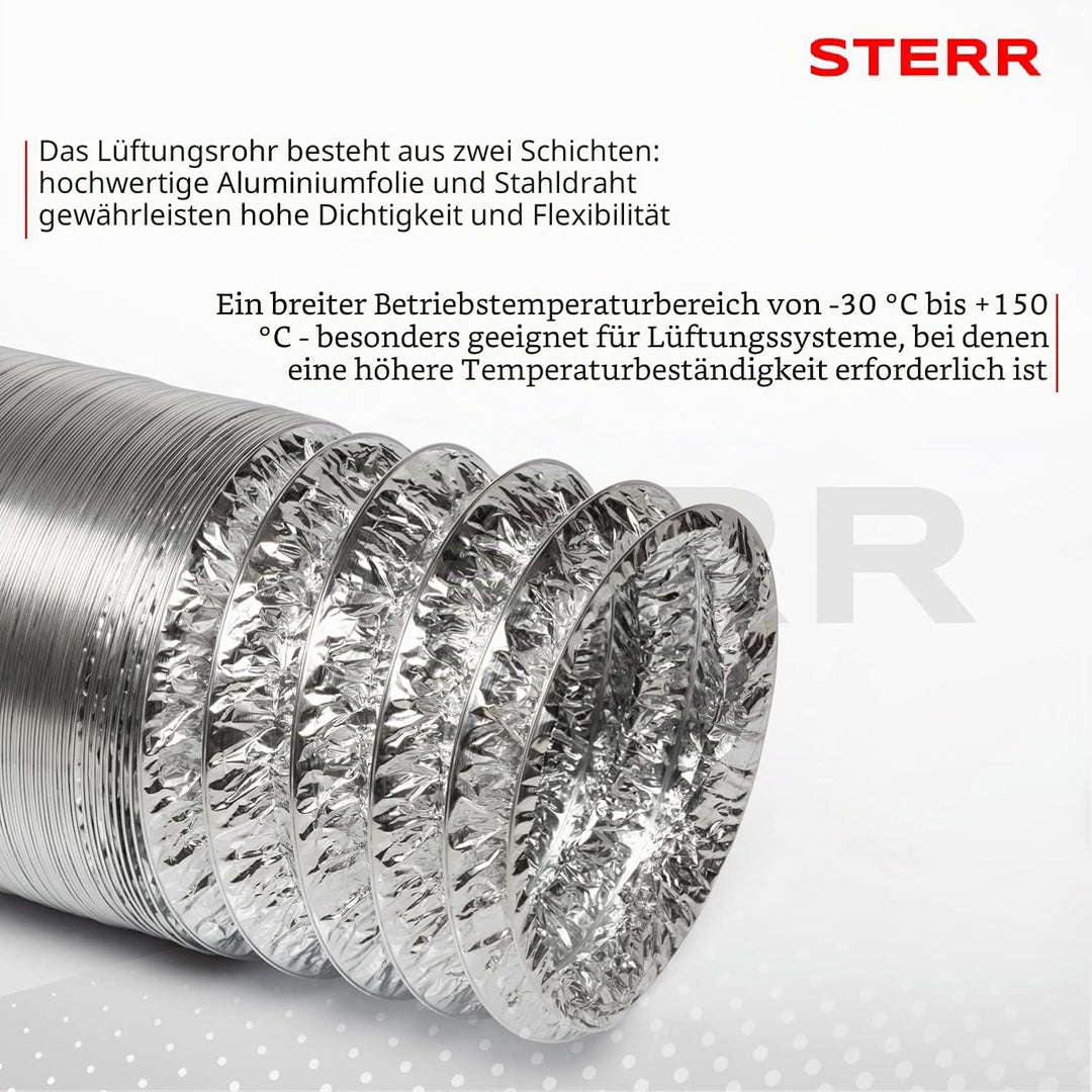 STERR Flexibler Schlauch für Lüftungskanäle 100 mm x 10 m - Abluftschlauch - Kanalschlauch für Heizu