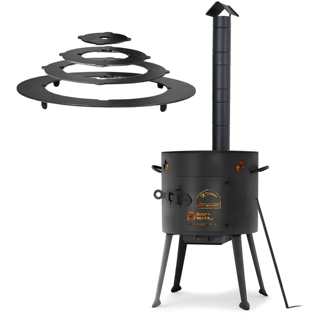Ø36cm Uchag 2mm Stahl mit Abzugsrohr Utschak-Ofen Adapter-Ringe Utschag Feldküche Feuerstelle Campin
