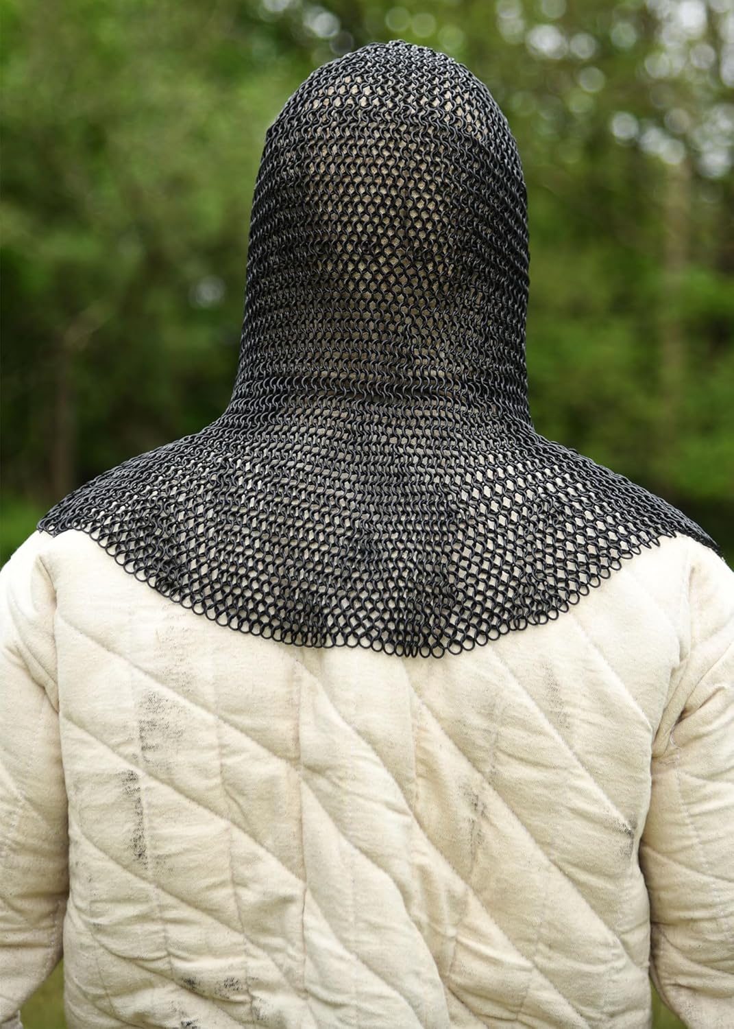 Kettenhaube mit quadratischem Mundschutz, ID8mm, brüniert - Mittelalter, LARP, Wikinger