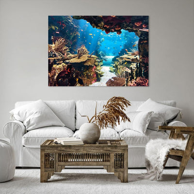 Bilder auf Leinwand 100x70cm Leinwandbild Ozean Riff Fische Koralle Gross Wanddeko Bild Schlafzimmer