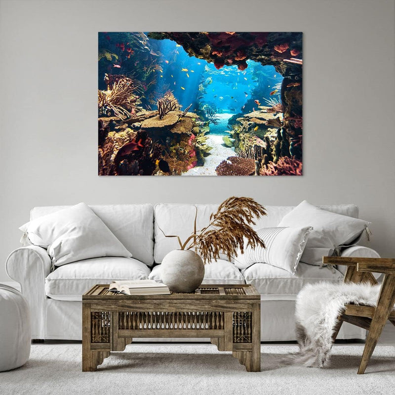 Bilder auf Leinwand 100x70cm Leinwandbild Ozean Riff Fische Koralle Gross Wanddeko Bild Schlafzimmer