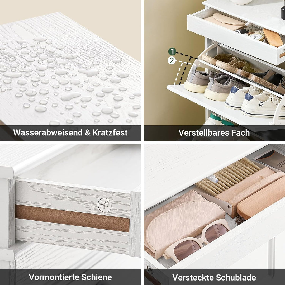 SoBuy Schuhschrank Schmal Weiss Holzoptik, Flurschrank Schmal mit Schublade, Schuhschrank Vintage, S