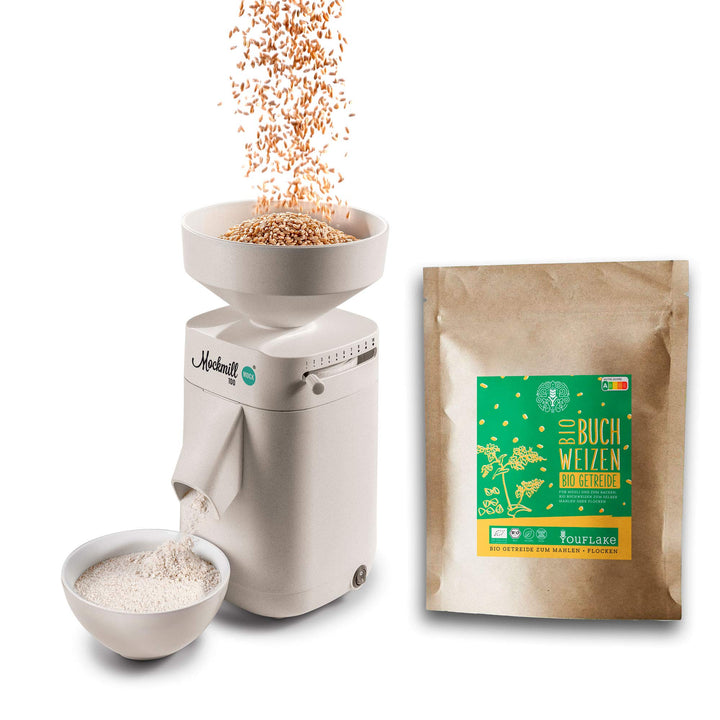 Getreidemühle Mockmill 100 | Made in Germany | Edelkorund und Keramik Mahlstein (Mockmill 100 + Bio