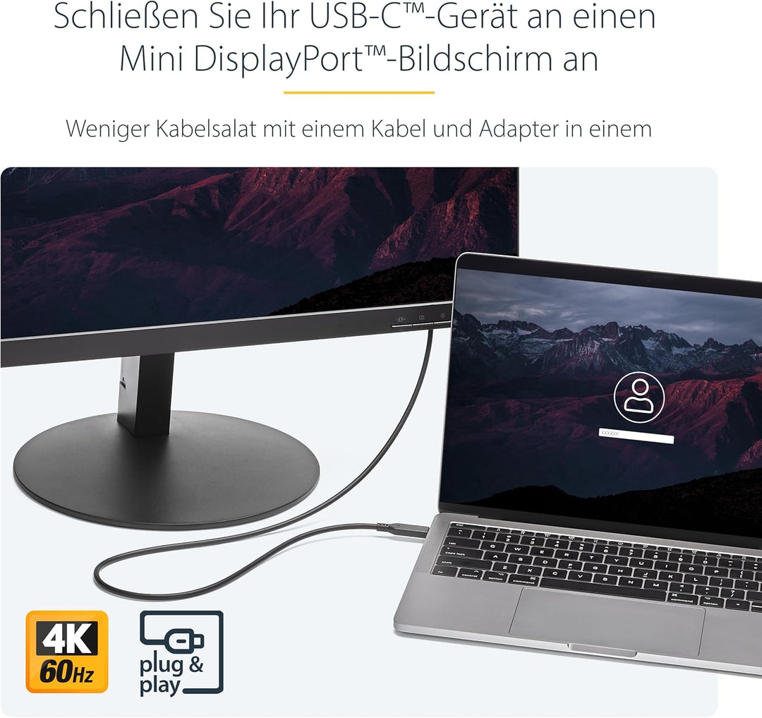 StarTech.com 1m USB-C auf Mini DisplayPort Kabel - USB C zu mDP Kabel - 4K 60Hz - Schwarz (CDP2MDPMM