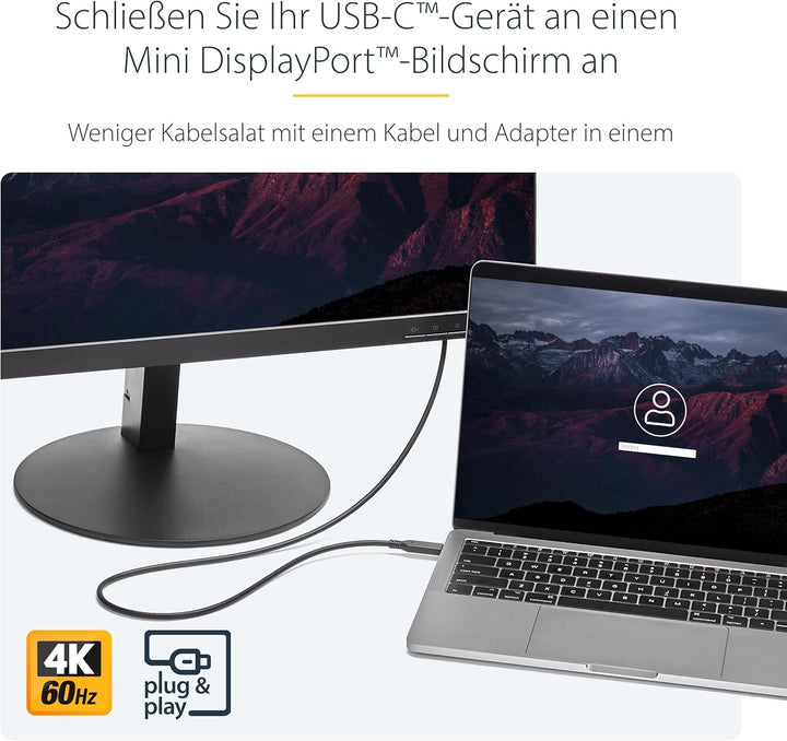 StarTech.com 1m USB-C auf Mini DisplayPort Kabel - USB C zu mDP Kabel - 4K 60Hz - Schwarz (CDP2MDPMM