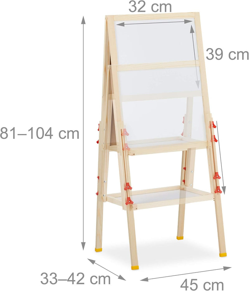 Relaxdays Standtafel Kinder, höhenverstellbar & magnetisch, Holz, Whiteboard & Kreidetafel, 81-104 x