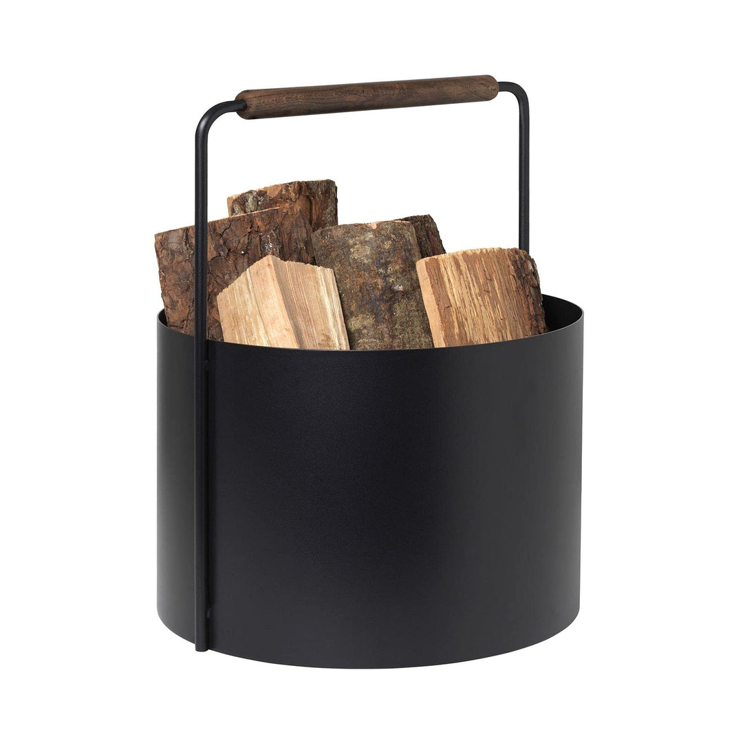 blomus Holzkorb ASHI | Feuerholzkorb mit Griff in Braun | 37L x 35B x 45H cm | Karminkorb aus pulver