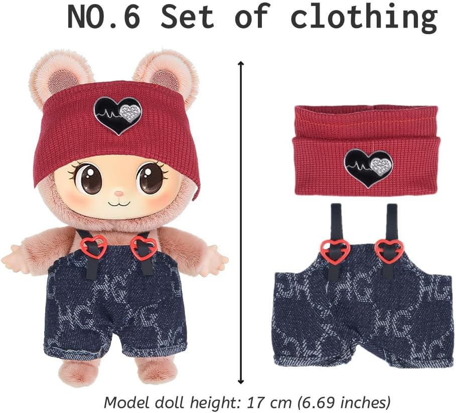 6 Sets Puppenkleidung Outfits Zubehör für 17cm Puppen Inklusive: 4 Hut, 2 Haarpinne, 2 Kleid, 1 Top,