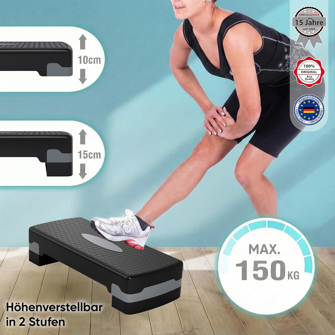 Ultrasport Aerobic Steppbrett I Step Up Board Rutschfest, 2-fach Höhenverstellbar I Fitness Stepper