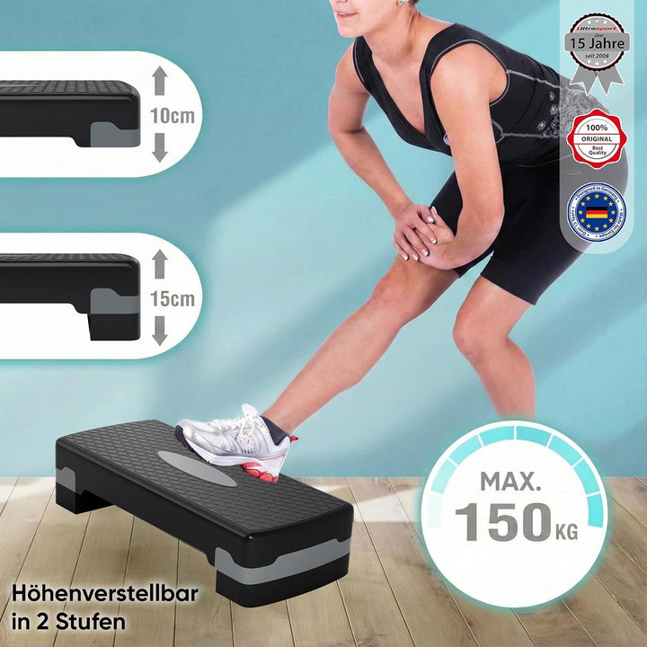 Ultrasport Aerobic Steppbrett I Step Up Board Rutschfest, 2-fach Höhenverstellbar I Fitness Stepper