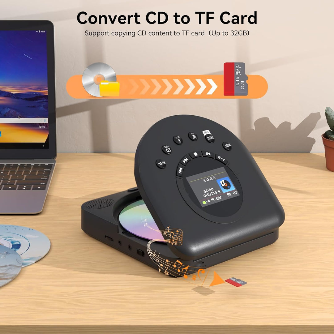 MONODEAL CD Player Tragbar mit TFT Display und Sleep Timer, Integriertes FM-Radio, 2025 Tragbarer CD