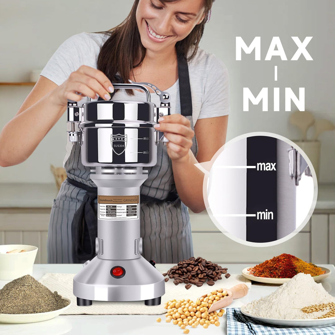 Goldtouch GetreidemüHle Elektrische 150g 1500W Electric Grain Mill 28000U/min 304 Edelstahl Kommerzi