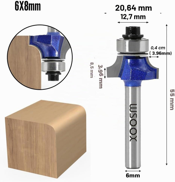 WSOOX 4 Stück Abrundfräser Standard Fräser Set für Holz mit 6mm Schaft, Fräser für Oberfräse Set