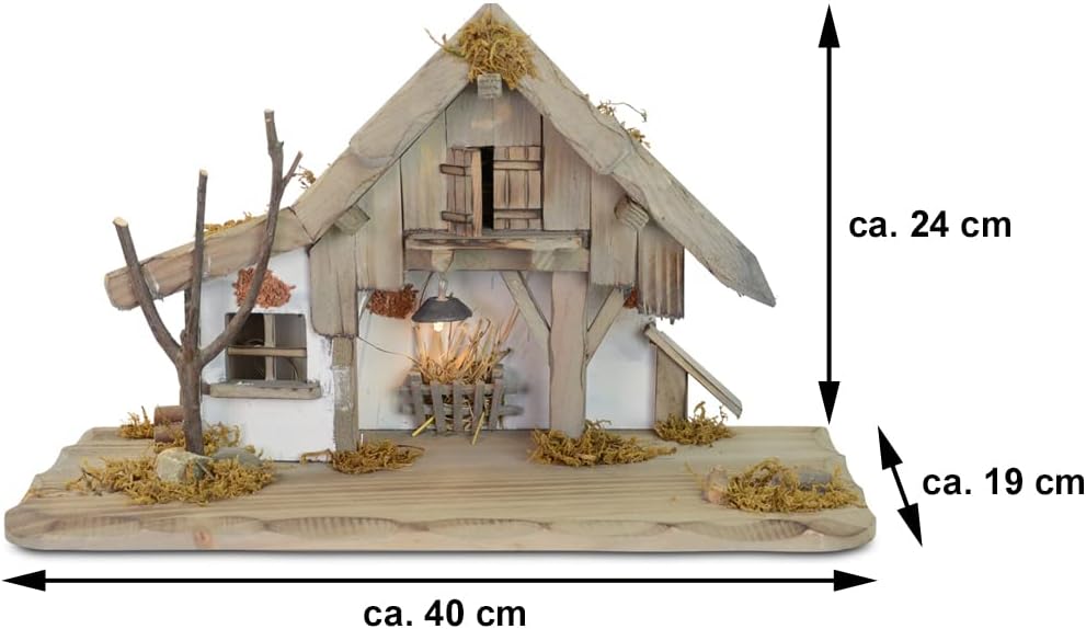 Riffelmacher & Weinberger Weihnachtskrippe Oberjettenberg - 40x19x24cm Krippenstall Holzkrippe | 780