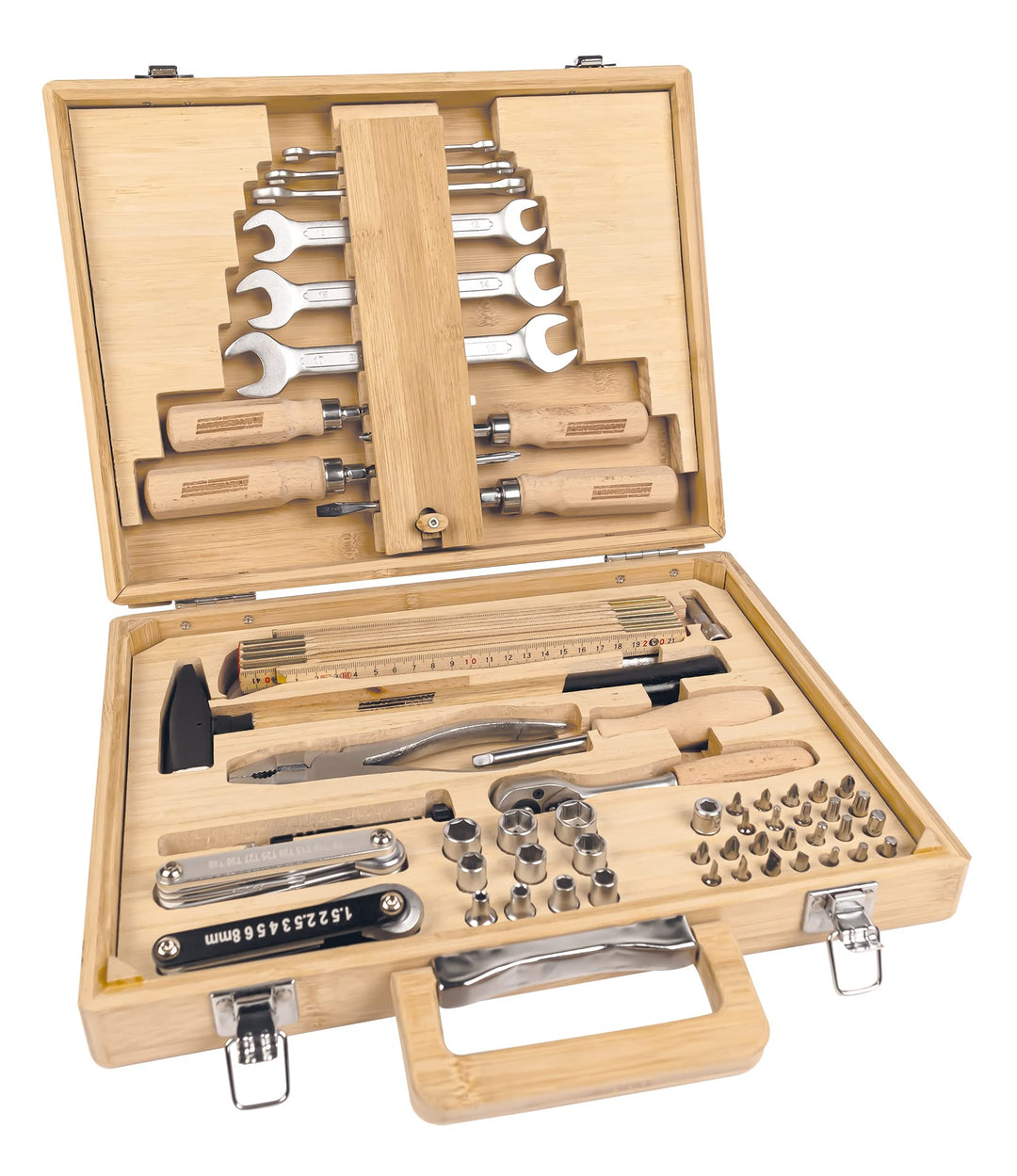 Brüder Mannesmann M29003 Bambus-Werkzeugkoffer, 75-teilig