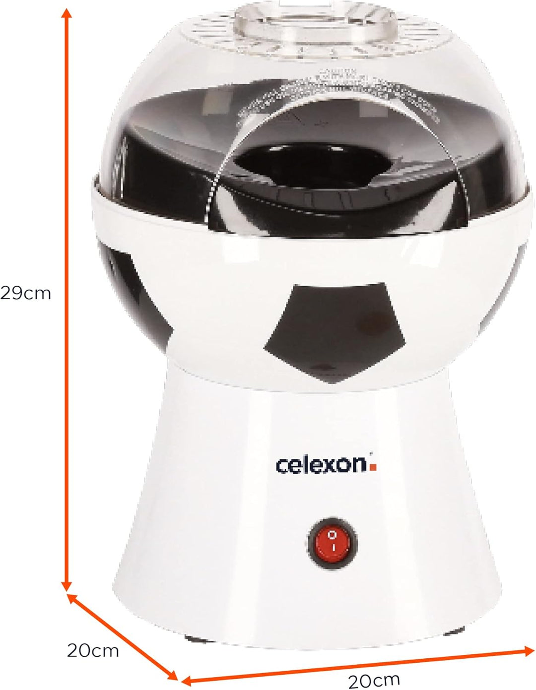 celexon SoccerPop SP10 Popcorn-Maschine - 20x20x29cm - Gewicht:1,2kg - weiss/Fussball-Design- ohne Ö