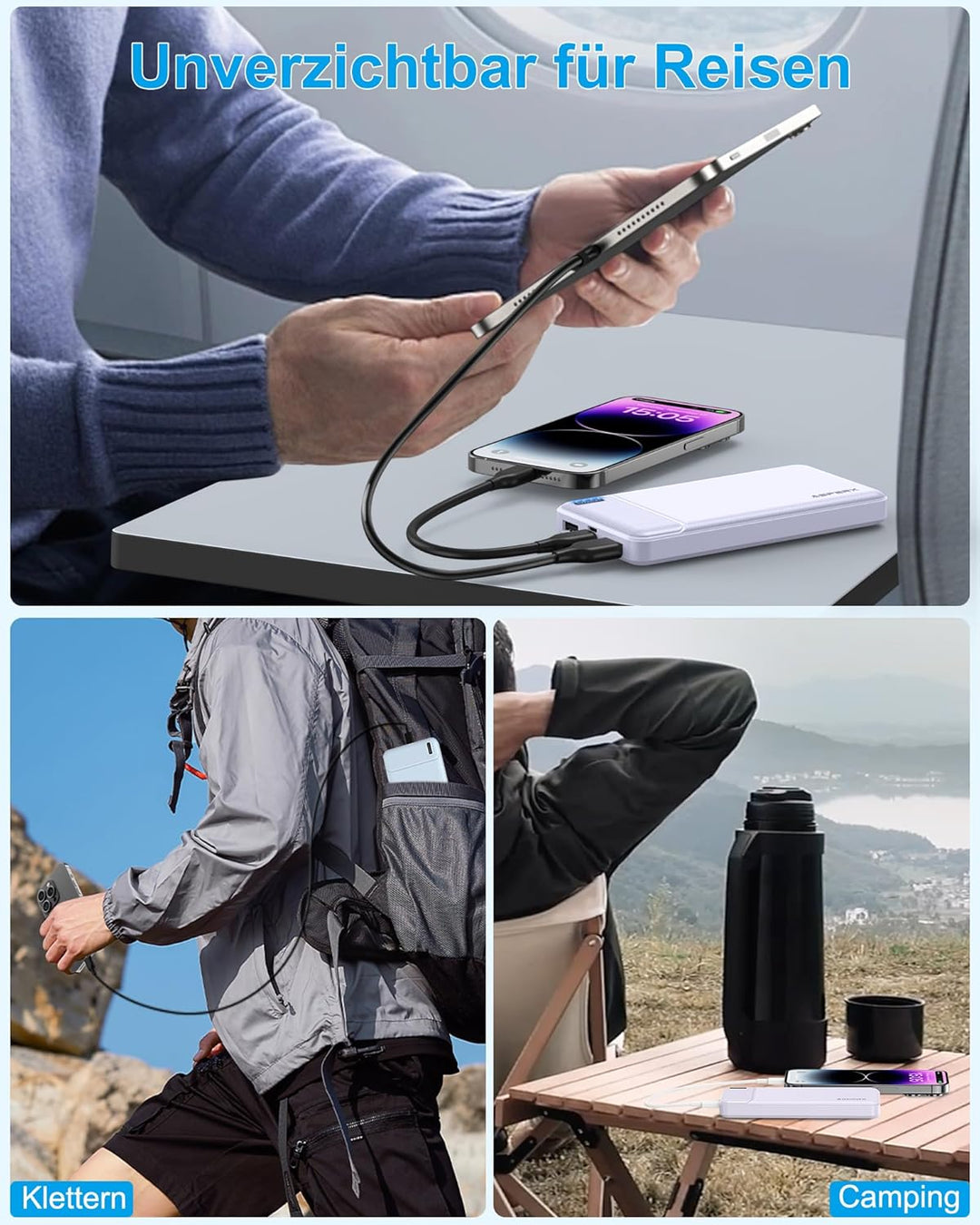AsperX Power Bank 10000mAh 2 Stück, Slim Klein Aber Stark Externer Handyakkus, USB C Eingang und Aus