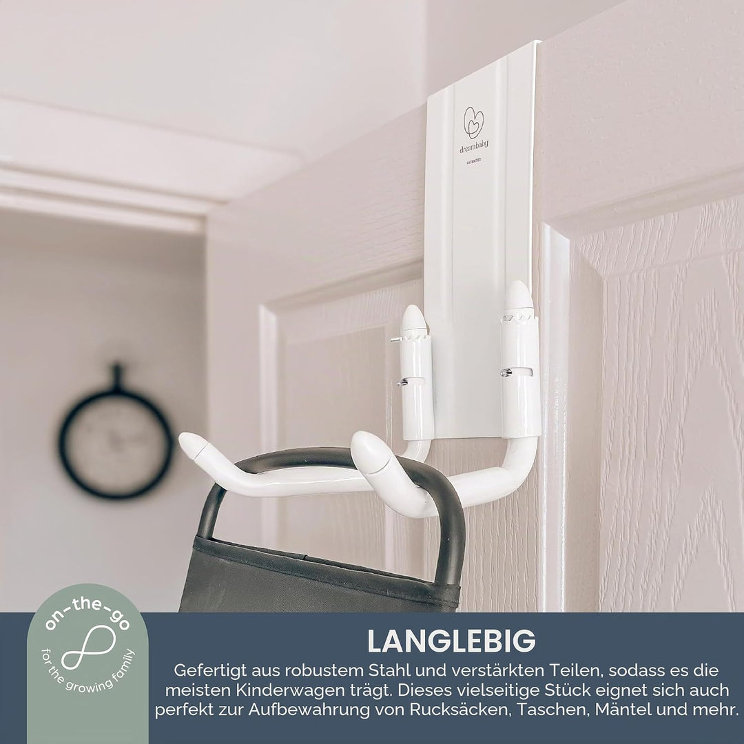Dreambaby Strollerbuddy STROLLAWAY® - Haken für die Lagerung von Kinderwagen/Buggys (Farbe: Weiss)