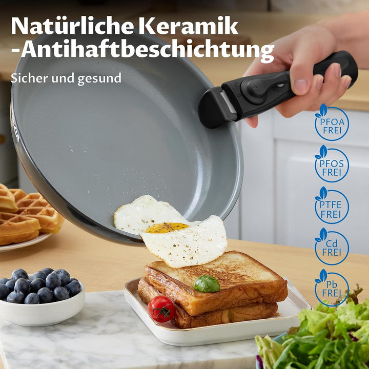 BEZIA Pfannenset mit abnehmbaren Griffen, Töpfe und Pfannen Set mit gesunder Keramikbeschichtung, In
