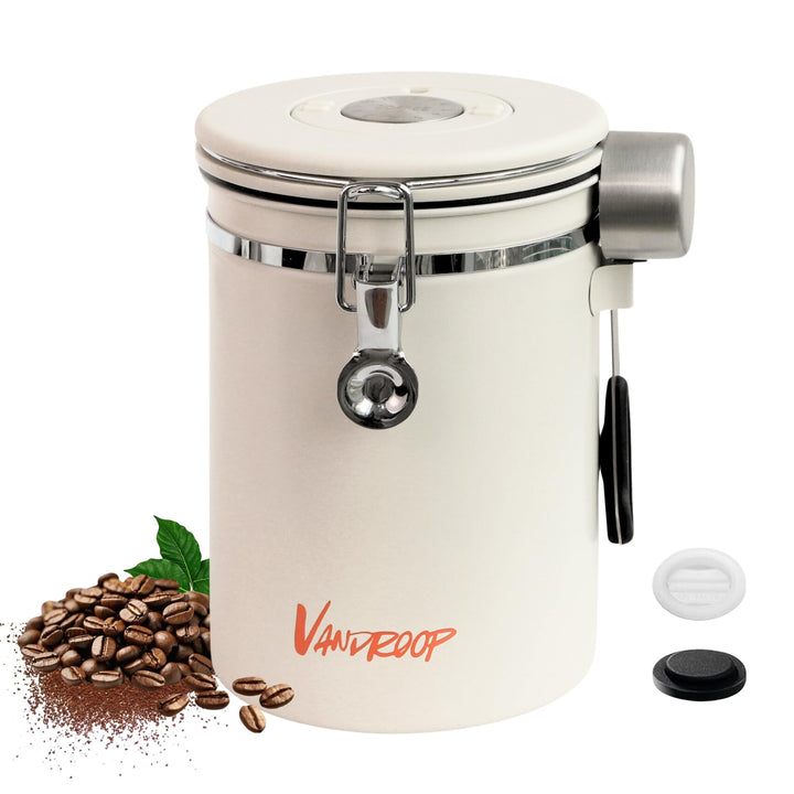 Kaffeedose Luftdicht aus Edelstahl 1800 ml Kaffeebohnen Behälter mit Messlöffel mit Datums Kaffedose