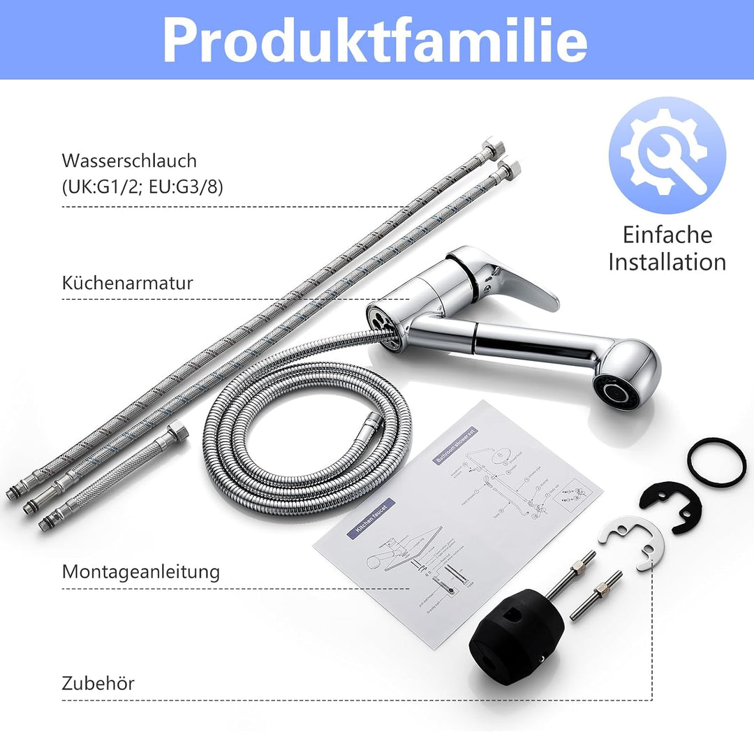 Namuoto Küchenarmatur Ausziehbar, 360° Drehbar Wasserhahn Küche, Spültischarmatur Küche mit Säulenty