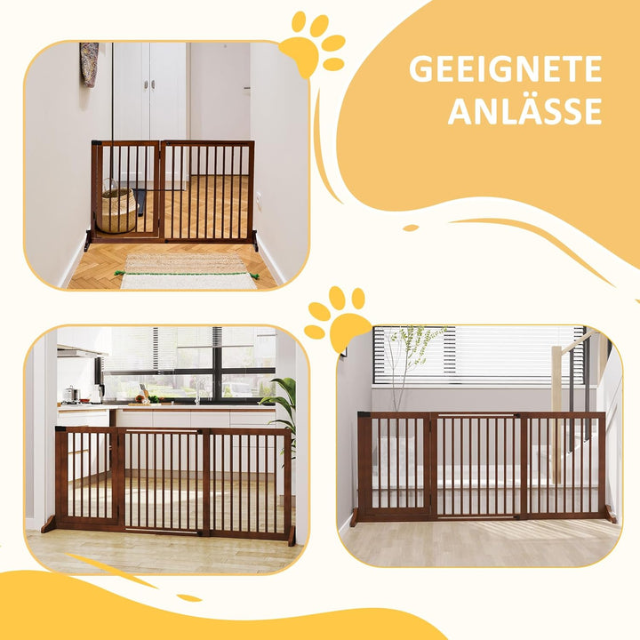 PawHut Absperrgitter Hund Freistehend Verstellbar 113-166 x 71 cm Braun | Schutzgitter mit Füssen, T