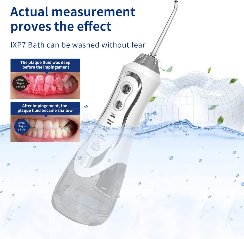 EVISTR Wasser Flosser für Zähne - Cordless Oral Irrigator 300ML 4 Jet-Tipps - Elektrische Wasser Zah