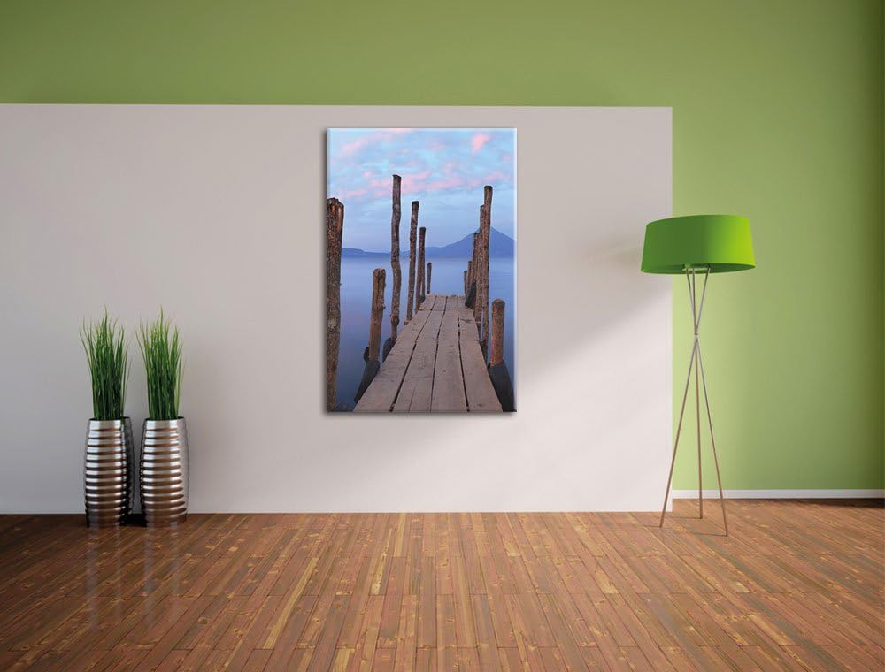 Holzsteg im Meer, Format: 100x70 auf Leinwand, XXL riesige Bilder fertig gerahmt mit Keilrahmen, Kun