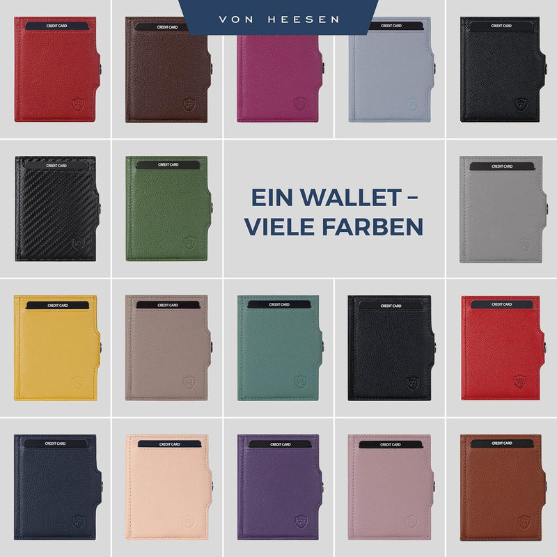 VON HEESEN Slim Wallet mit XL Münzfach & RFID-Schutz - Mini Geldbörse Herren & Damen - Kartenetui Ge
