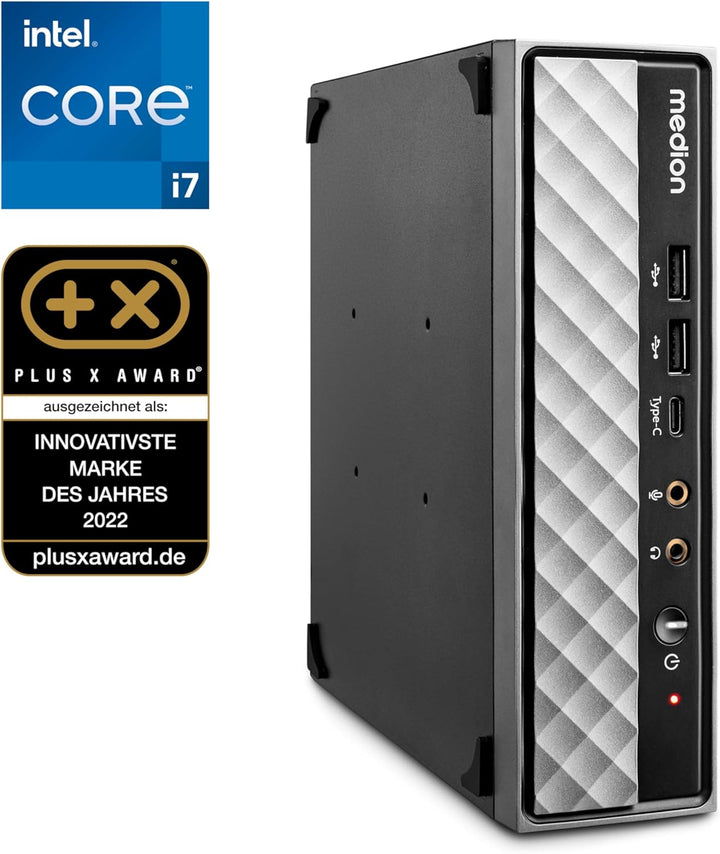 MEDION S20 Mini PC (Slim, Intel Core i7-12700T, 512GB SSD, 16GB DDR4 RAM, VESA Halterung, USB-C, WLA